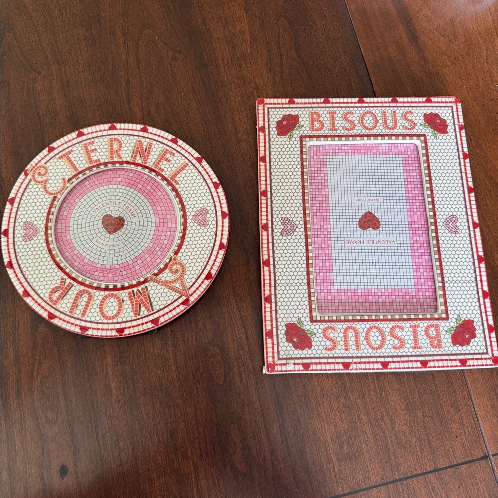 Anthropologie Bistro Tile Stoneware 24k Accent picture Frames Valentine's set